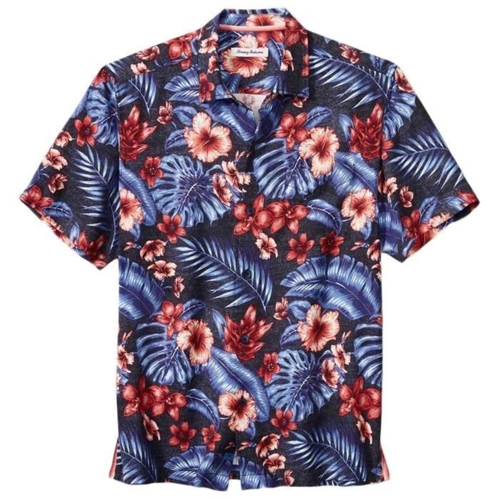 Tommy Bahama Mens Camp Shirt Size L King Island Floral 100% Silk Hawaiian Floral